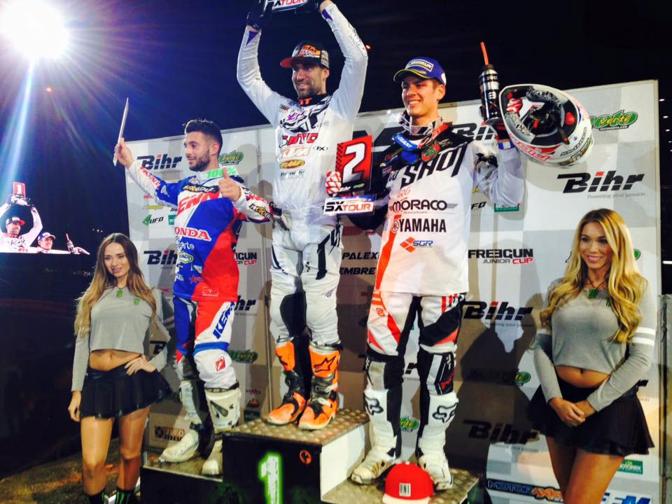 Podium Finale SX1 Samedi. Brayton, Teillet, Soubeyras. Photo SX TOUR OFFICIAL PAGE